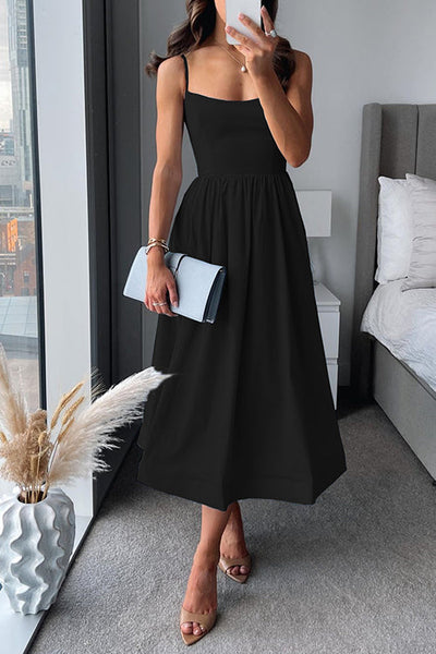 GISELLE™ - SPAGHETTI STRAP A-LINE MIDI DRESS