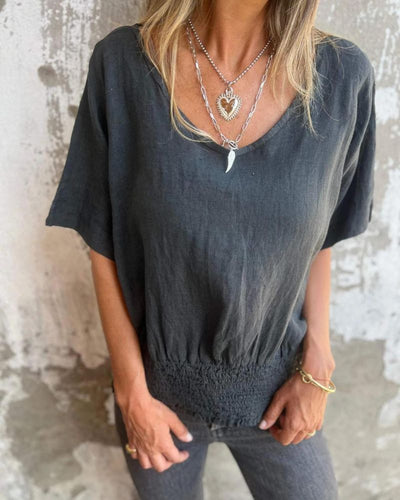 BOMIA™ - COMFORTABLE WAISTED T-SHIRT WITH V-NECKLINE