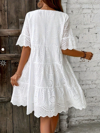 AMOURA™ - EMBROIDERED ELEGANCE SCALLOP DRESS