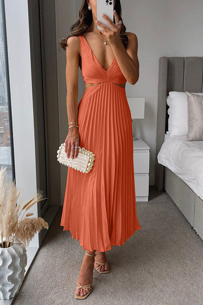EVA™ - CUT-OUT WAIST SLEEVELESS PLEATED MAXI DRESS